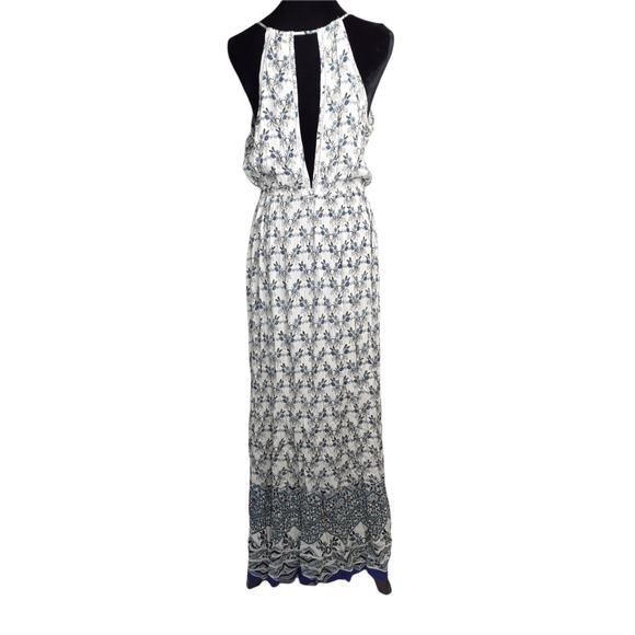 $118 NEW AQUA Floral Maxi Dress MED Boho Romantic Cottagecore Gauze White Blue - Picture 6 of 11